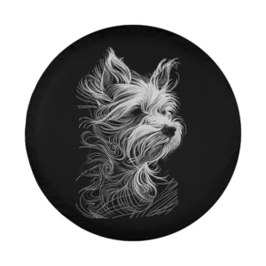 Simple white sketch Yorkshire Terrier dog lover design for spare tire cover