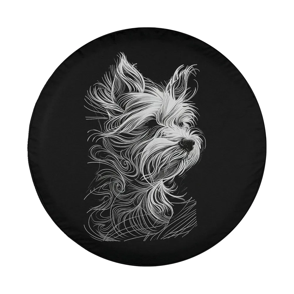 Simple white sketch Yorkshire Terrier dog lover design for spare tire cover
