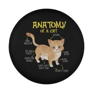 funny anatomy diagram cartoon cat spare tire cover design closeup