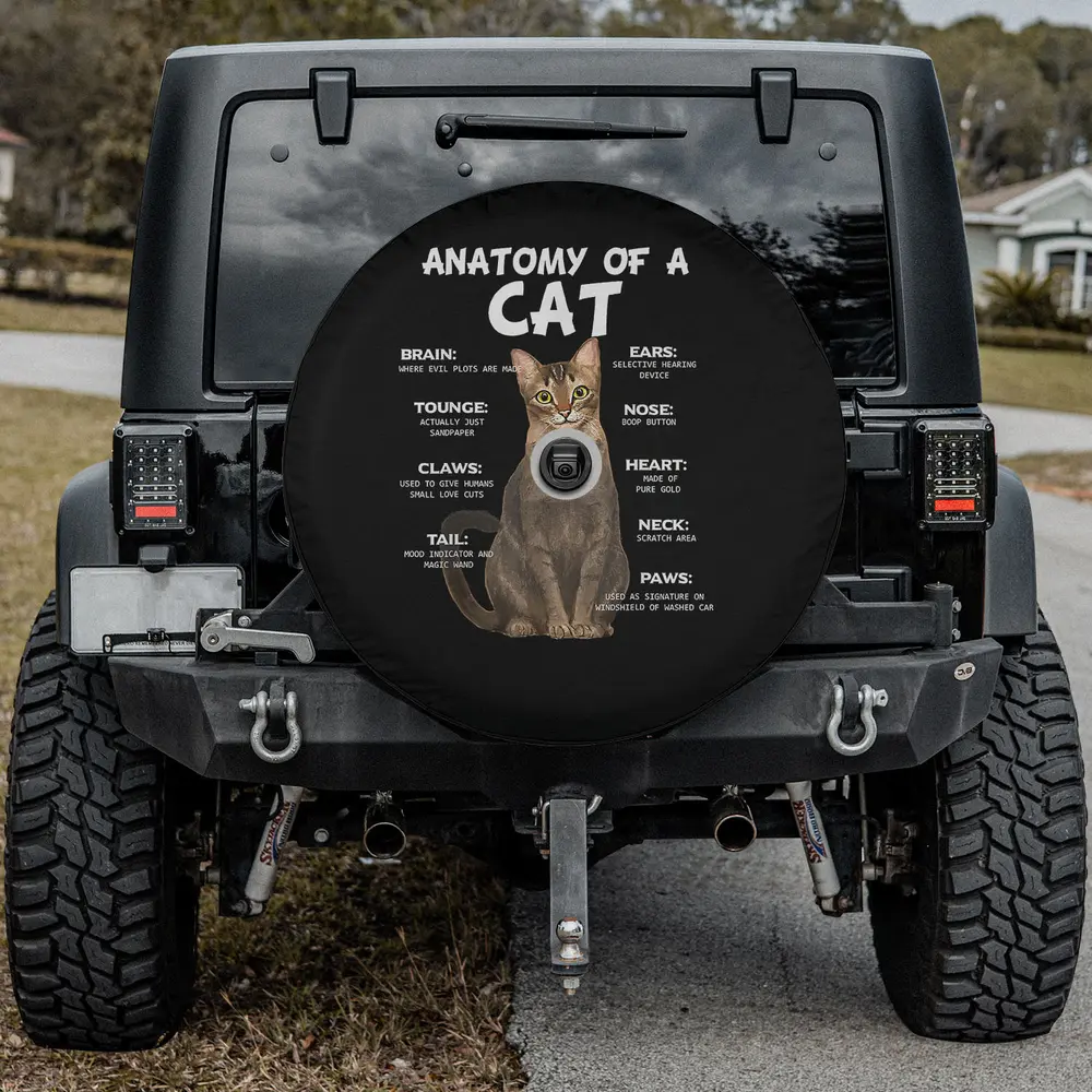funny anatomy diagram green eyes cat spare tire cover with backup camera hole