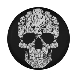 Funny Australian Shepherd dog faces forming skull on Halloween spare tire cover