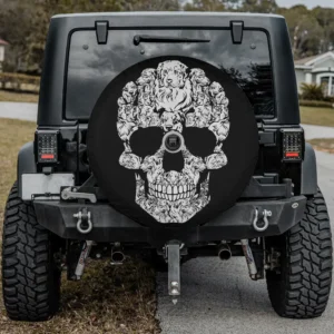 Funny Australian Shepherd dog skull Halloween spare tire cover with backup camera hole