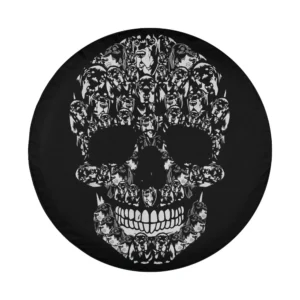 Design of funny black and tan coonhound dog skull Halloween spare tire cover