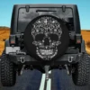 Funny black and tan coonhound dog skull Halloween spare tire cover with no camera hole