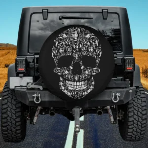 Funny black and tan coonhound dog skull Halloween spare tire cover with no camera hole