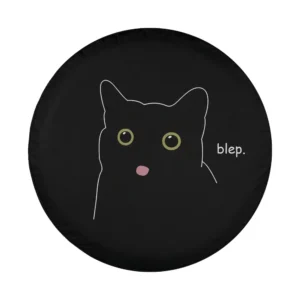 funny blep pink tongue black cat tire cover design minimalist cartoon for Jeep SUV RV
