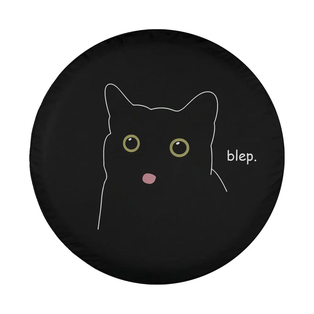 funny blep pink tongue black cat tire cover design minimalist cartoon for Jeep SUV RV