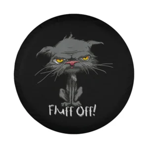 funny bored yellow eyes cat fluff off cartoon design for spare tire cover
