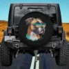 funny boxer dog with teal sunglasses and splash art spare tire cover on Jeep