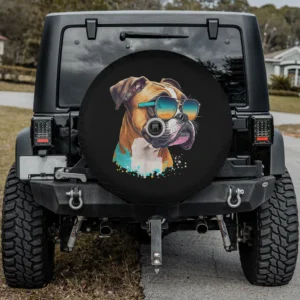 funny boxer dog sunglasses splash art spare tire cover with camera hole for SUV