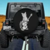 funny cartoon cat playing bass guitar musician spare tire cover for Jeep SUV RV