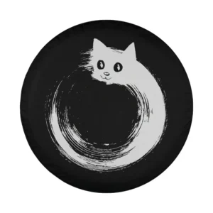 Japanese Zen funny cat circle brushstroke art on spare tire cover