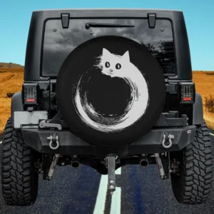 funny cat circle brushstroke zen spare tire cover with no camera hole for Jeep and SUV