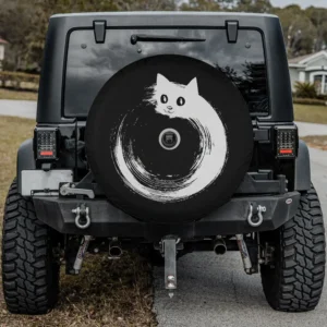 funny cat circle brushstroke zen spare tire cover with backup camera hole for Jeep Wrangler