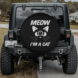 funny cat face meow text costume spare tire cover with camera hole for SUV or RV