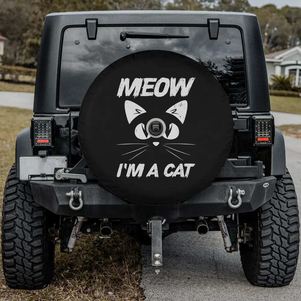 funny cat face meow text costume spare tire cover with camera hole for SUV or RV