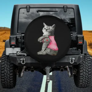 funny cat pink shirt i love mom tattoo spare tire cover no camera hole for Jeep SUV RV