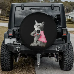 funny cat pink shirt i love mom tattoo spare tire cover with camera hole for Jeep SUV RV