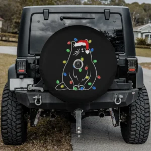 funny cat santa hat christmas lights spare tire cover with camera hole