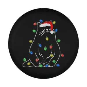 funny cat santa hat christmas lights line art design for tire cover