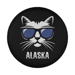 funny cat sunglasses alaska state flag graphic for spare tire cover
