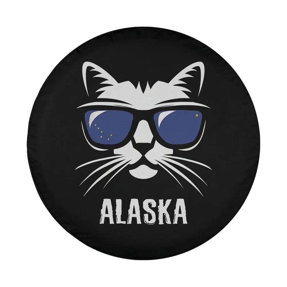 funny cat sunglasses alaska state flag graphic for spare tire cover