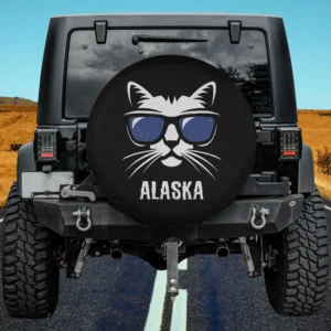 funny cat sunglasses alaska state flag spare tire cover no camera hole for Jeep