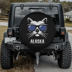 funny cat sunglasses alaska state flag spare tire cover with camera hole for SUV