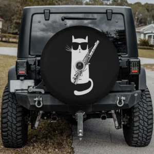 funny cat sunglasses flute cartoon spare tire cover with camera hole
