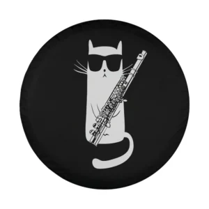 funny cat sunglasses flute cartoon tire cover design only