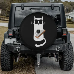funny cat sunglasses harmonica cartoon spare tire cover with camera hole for SUV