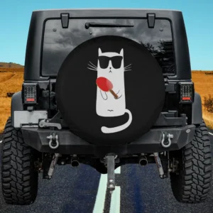 funny cat sunglasses ping pong cartoon spare tire cover with no camera hole