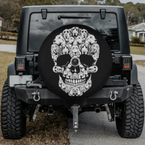 funny cocker spaniel dog skull halloween spare tire cover with camera hole