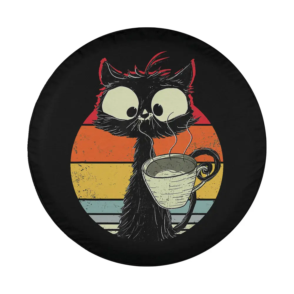 funny coffee mug black cat retro sunset design for custom spare tire cover