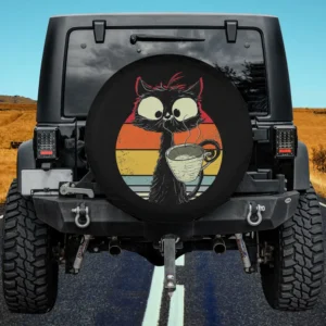 funny coffee mug black cat retro sunset spare tire cover with no camera hole for Jeep and SUV