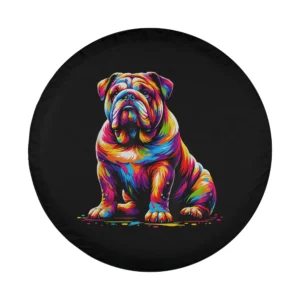 funny colorful english bulldog pop art design for spare tire cover vibrant dog art
