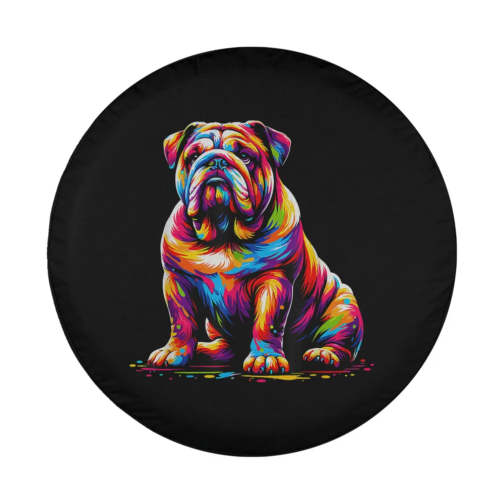 funny colorful english bulldog pop art design for spare tire cover vibrant dog art