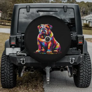 funny colorful english bulldog pop art spare tire cover with camera hole for Jeep SUV RV