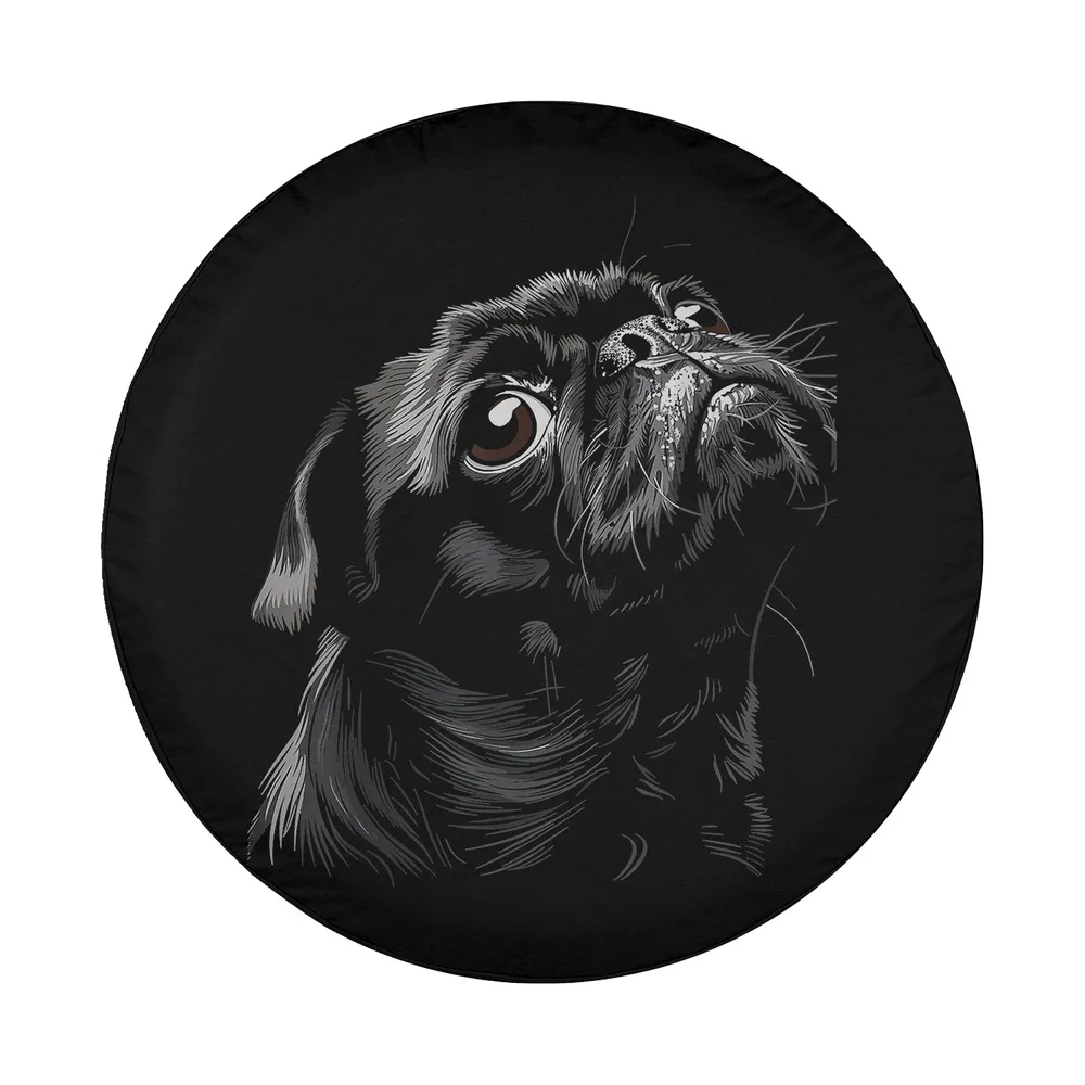 funny cute black pug sketch dog mom dad spare tire cover design only
