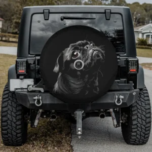 funny cute black pug sketch dog mom dad spare tire cover with camera hole