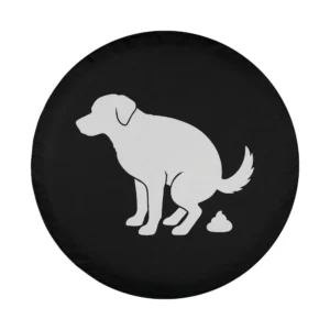 funny dog silhouette and poop graphic design for tire cover