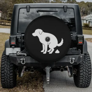 funny dog silhouette poop graphic dog spare tire cover with camera hole