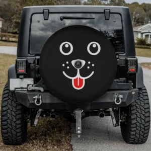 funny dog tongue out happy face spare tire cover with backup camera hole for SUV