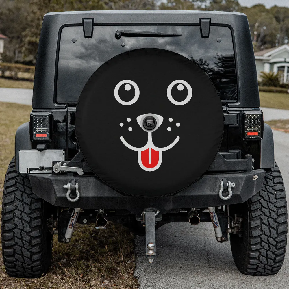 funny dog tongue out happy face spare tire cover with backup camera hole for SUV
