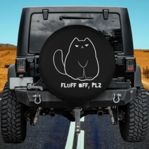 funny fluff off plz cat minimalist line art spare tire cover no camera hole