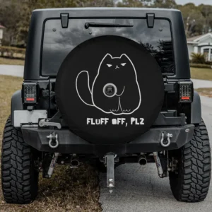 funny fluff off plz cat minimalist line art spare tire cover with camera hole