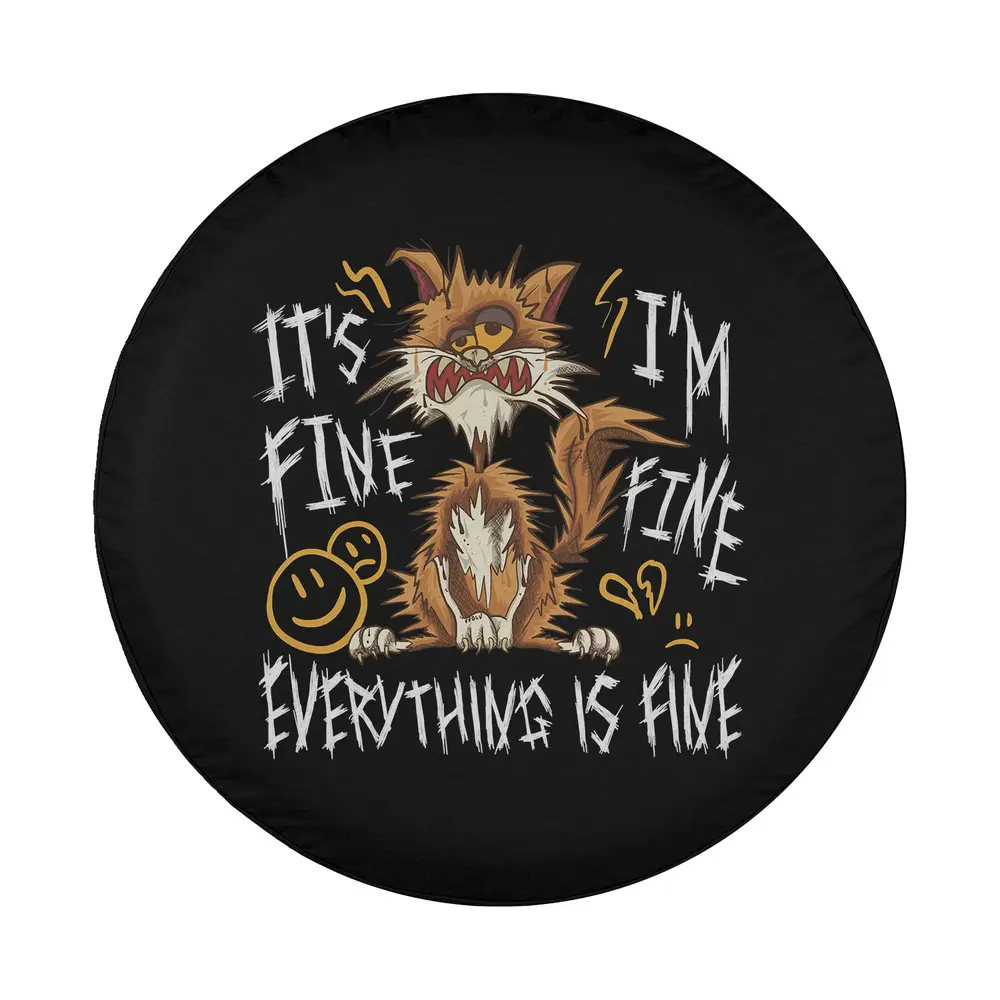 funny frazzled cat everything is fine design only spare tire cover art