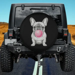 Funny French Bulldog Pink Bubble Gum Spare Tire Cover No Camera Hole