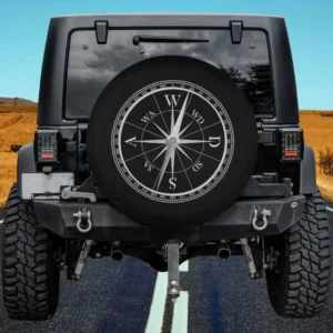 funny gamer wasd compass pc joke spare tire cover on Jeep with no camera hole