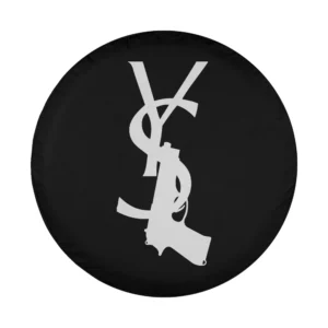 funny graphic luxury gun logo design for spare tire cover closeup